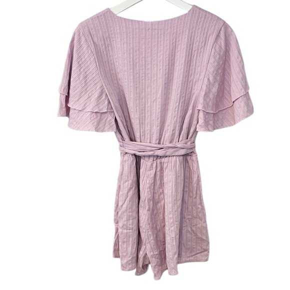 Showpo Womens Run away Girl Playsuit, Ruffled, Tie Waist, V Neck, Lilac, Size 4 - Picture 3 of 9